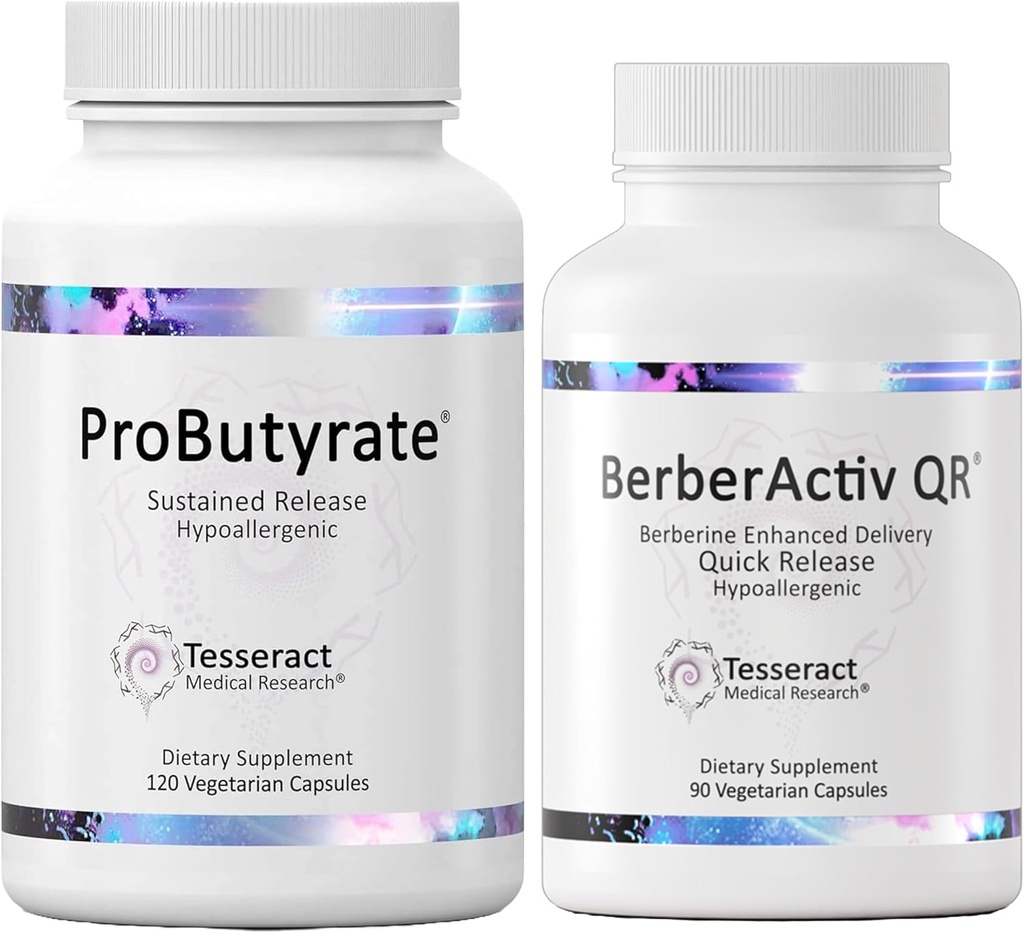 Support optimal Gut & Immune, ProButyrate Acid Complexe Butyric Gut Health Supplement (120 Capsules) et BerberActiv-QR Berberine Immune Support Supplement (90 Capsules) Bundle, Formule Hypoallergénique