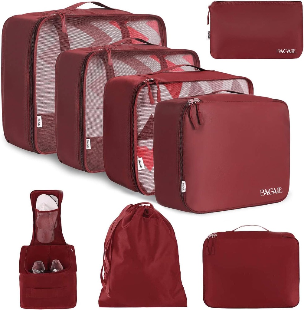 BAGAIL 8 Set Packing Cubes Organisateurs de Bagage pour Accessoires de Voyage-Vin Rouge