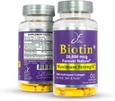 JE Biotine Naturelle Peau et ongles Vitamines, Vitamine C, Biotine et Collagène Suppléments qui rendent les cheveux grossissent plus rapidement et plus longtemps, pour tous les âges, 60 Capsules de Biotine 20000mcg Force maximale.