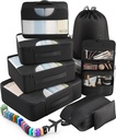 Veken 10 Set/8 Set Cubes d'emballage pour les essentiels de voyage, Sacs d'organisateur de valises en 4 tailles, Accessoires de bagage de transport avec grand sac de blanchisserie et de toilette, Doit-avoir pour avion, Voyage sur route et Camping