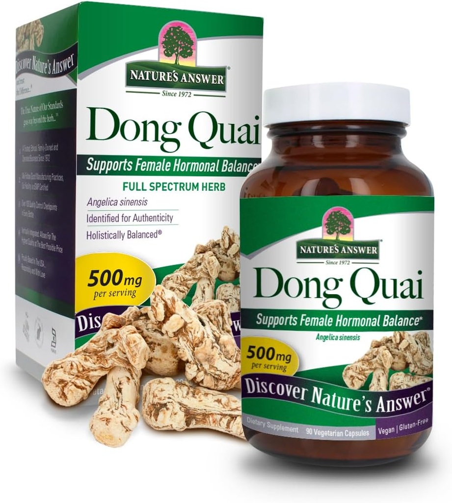 Nature's Answer Dong Quai Root 1000mg.com Supplément diététique Supporte l'équilibre hormonal féminin.