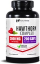 Healthfare Hawthorn Berry Supplement Extract 3000mg.Formule d'herbe extra-résistante de 200 capsules végétaliennes soutient la santé cardiaque et circulatoire.