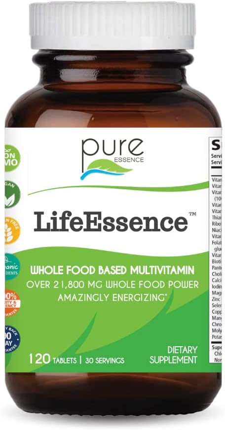 ESSENCE PURE LABS LifeEssence Multivitamine pour les femmes et les hommes - Supplément naturel à base de plantes - Vitamine D, Vitamine D3, Vitamine B12, Biotine avec des aliments entiers (120 comprimés)
