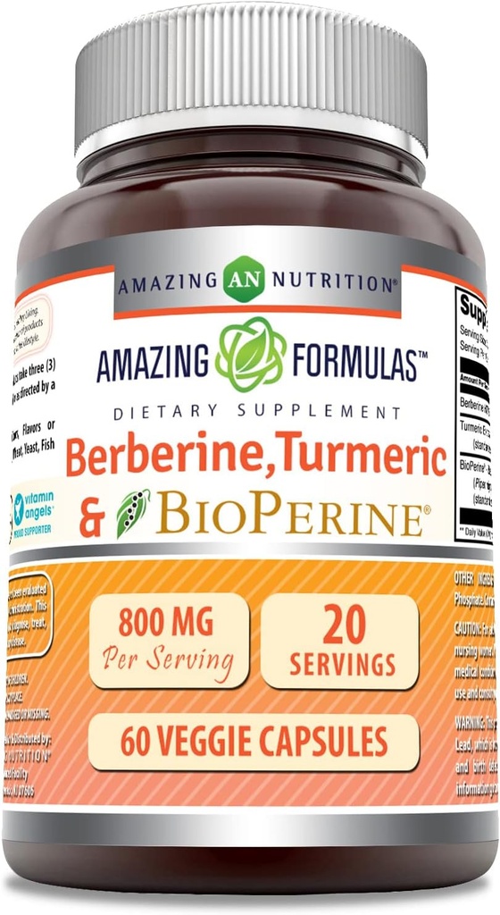 Formules étonnantes Berberine Turmeric & Bioperine 800mg Par Servant 60 Capsules de Véggie Supplément de Gluten sans OGM