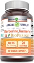 Formules étonnantes Berberine Turmeric & Bioperine 800mg Par Servant 60 Capsules de Véggie Supplément de Gluten sans OGM