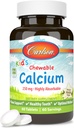 Carlson - Kid's Chewable Calcium, 250 mg, Très Absorbable, Bone & Dents Support, Bien-être optimal, Vanille naturelle, 60 comprimés