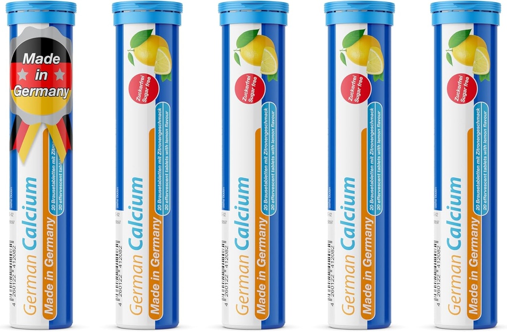 T&D German Calcium 500 mg - 100 comprimés effervescents de boisson végane - Lime citron - Fabriqué en Allemagne
