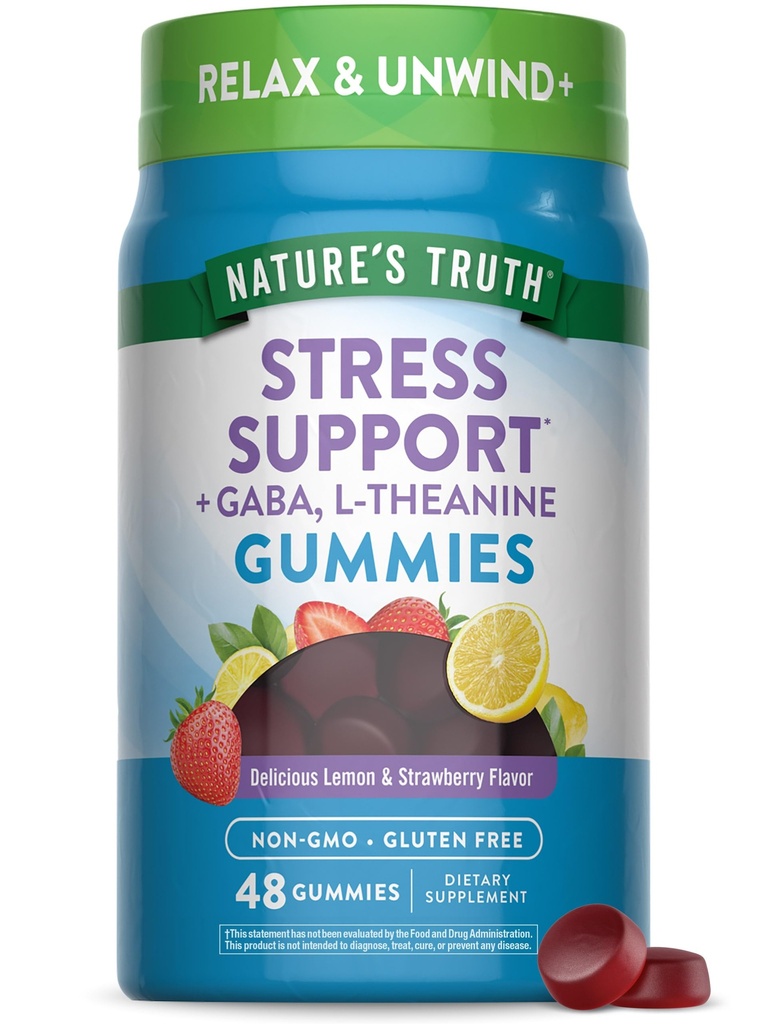 Nature's Truth Stress Relief Gummies for Adults avec Gaba, L Theanine et Lemon Baume.