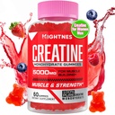 Gommies monohydratées en créatine pour hommes et femmes - Gommies pré-entraînement en créatine avec Taurine et vitamine B6 B12 pour la force maximale, le muscle, l'énergie, l'endurance et le focus, biologique, Vegan-60 Comte