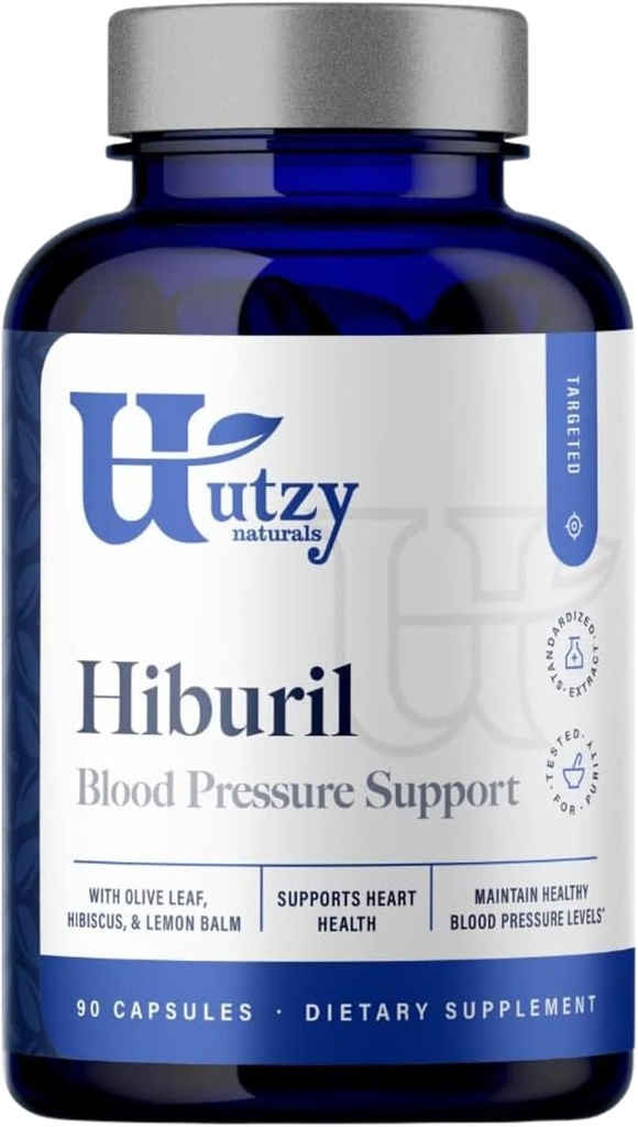 Utzy Naturals Hiburil | Blood Pressure Support Formula | with Olive Leaf Extract, Hibiscus Extract, & Lemon Balm Extract | 90 Capsules