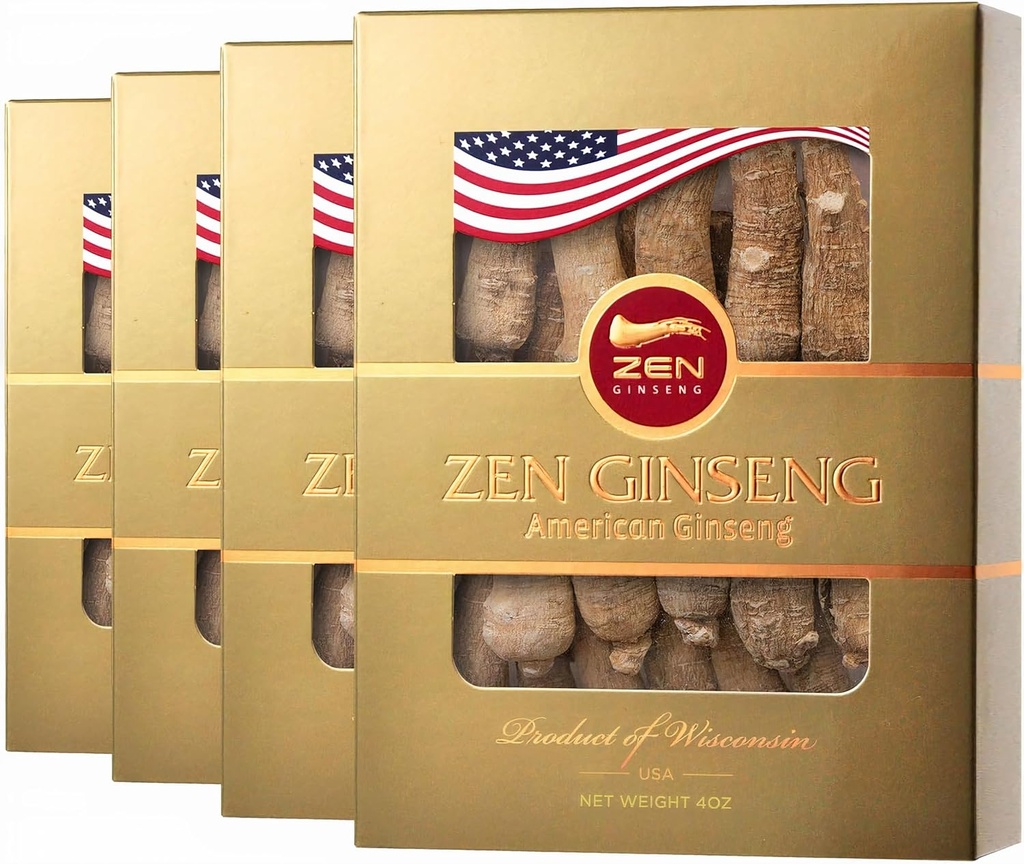 4 Boxes American Ginseng Root — Super Long Jumbo Wisconsin Ginseng (4oz/Box) Performance & Mental Health for Men & Women