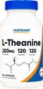Nutricost L-Theanine 200mg, 120 gélules, double résistance - non-OGM, sans gluten