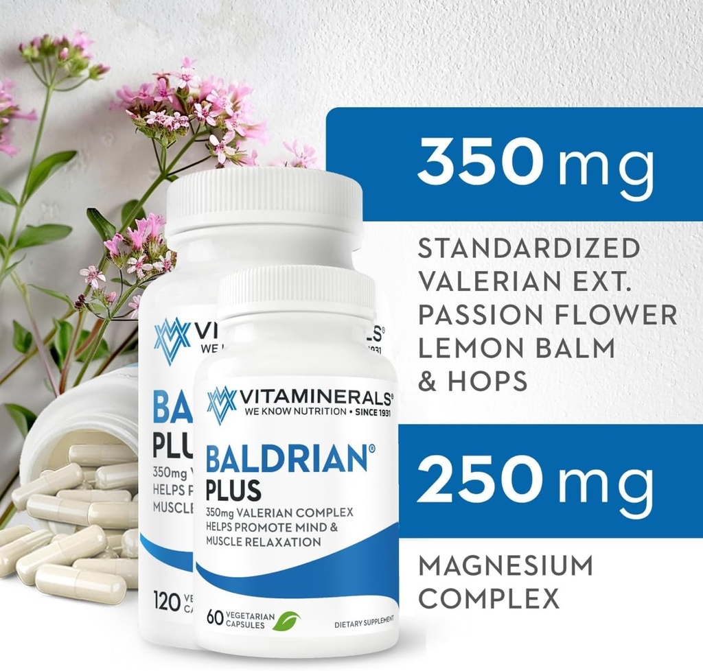 Vitaminerales 33+ Baldrian® Plus Support de relaxation naturelle Extrait valérian normalisé (60)