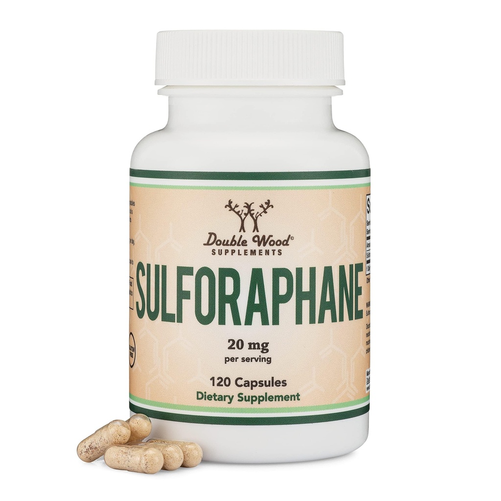 Supplément de sulforaphane - 20 mg de sulforaphane par portion (120 gélules) Extrait de brocoli pour un vieillissement en santé (dérivé des germes de brocoli, sans danger végétalien) par double bois