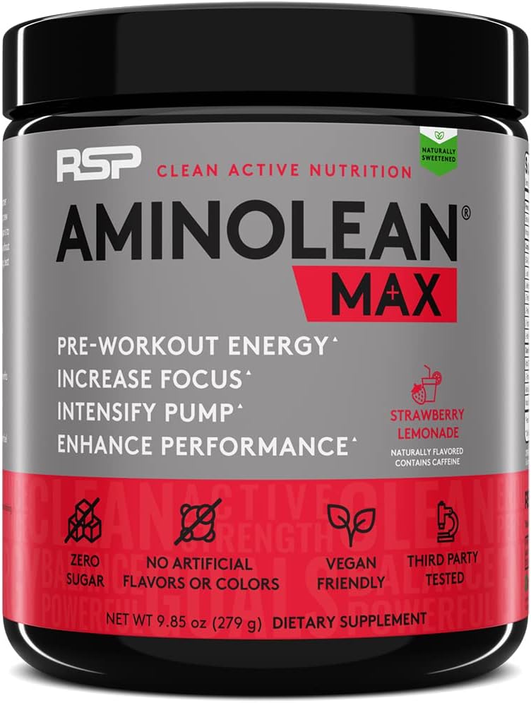AminoLean MAX Préentraînement naturel - Énergie intense, Pompes massives, Focus laser avec caféine naturelle, Oxyde nitrique, Beta Alanine, BCAAs, Nootropics, 25 Serv