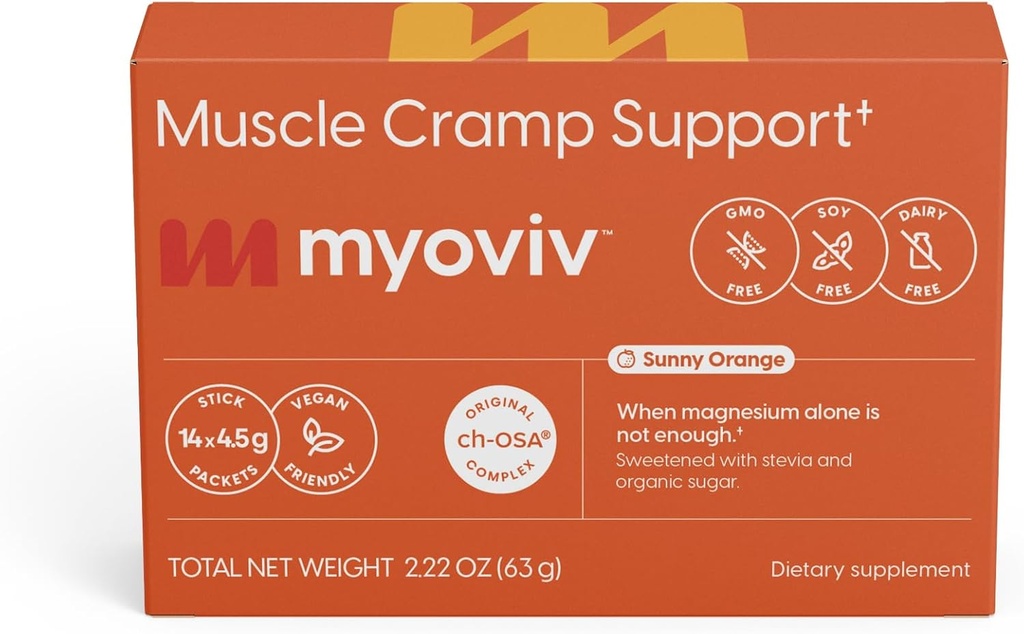 Powerful Muscle Cramp Relief - 14 Packets (Trial Size), Sunny Orange Flavor - Muscle Cramp Support - Pregnancy & Lactation Safe
