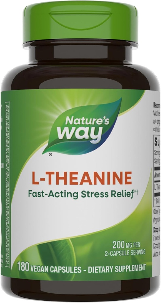 Nature's Way L-Theanine, Stress Support*, favorise la relaxation*, 200 mg par portion de 2 capsules, végétalien, 180 capsules