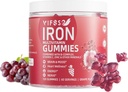 Gommies de fer sans sucre, 120 Gommies Supplément de fer pour les femmes Multivitamine avec fer, vitamines et zinc pour les femmes, les hommes et les enfants- Arôme de raisin, supplément végétalien, Folate pour l'énergie- Pas après le goût