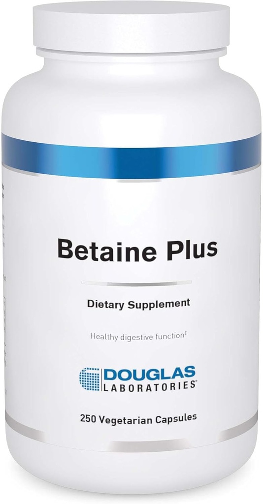 Laboratoires Douglas Betaine Plus - Hydrochlorure de bétaïne avec de la pepsin pour soutenir une fonction digestive saine* - 250 capsules végétariennes