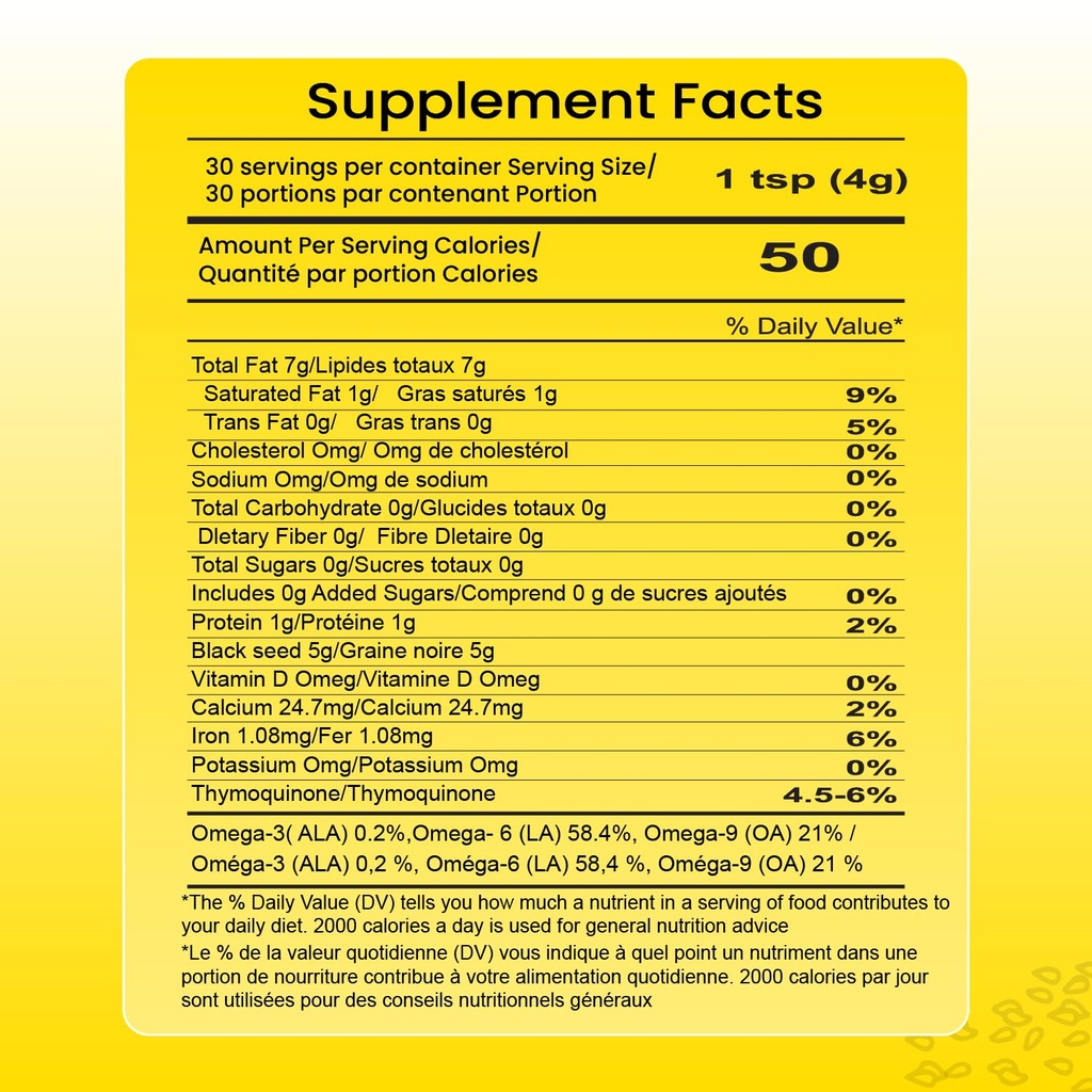 Huile de Nigella Sativa biologique 100% pure et naturelle – avec 4,5 à 6 % de thymoquinone et oméga 3 6 9 – soutient la peau, la digestion et le bien-être quotidien – 8 fl oz