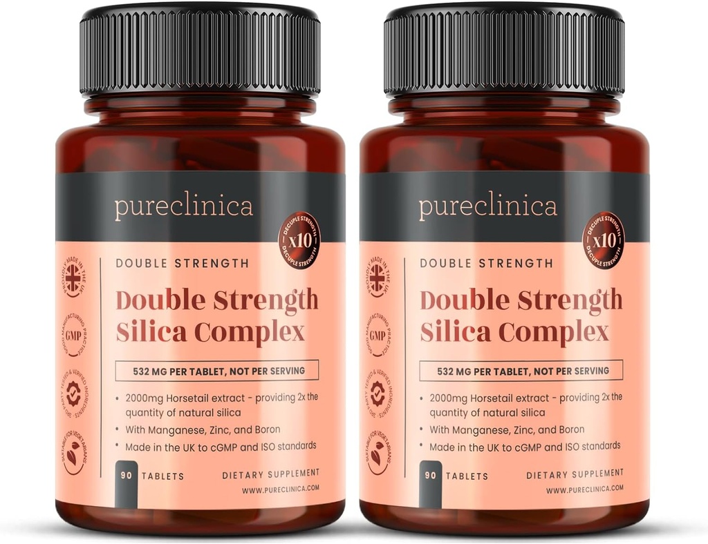 Double Strength Silica Complex – 6 Month Supply! (2000mg Horsetail Extract x 180 Tablets(2 Bottles of 90))