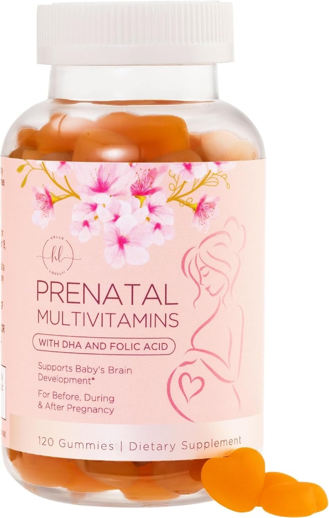 Gommies de vitamines prénatales - Nutriments essentiels pour les femmes, la grossesse et le développement foetal - Comprend le folate (acide folique), DHA, Choline, vitamine D - Préparer, soutenir et améliorer la santé - 120 Gommies