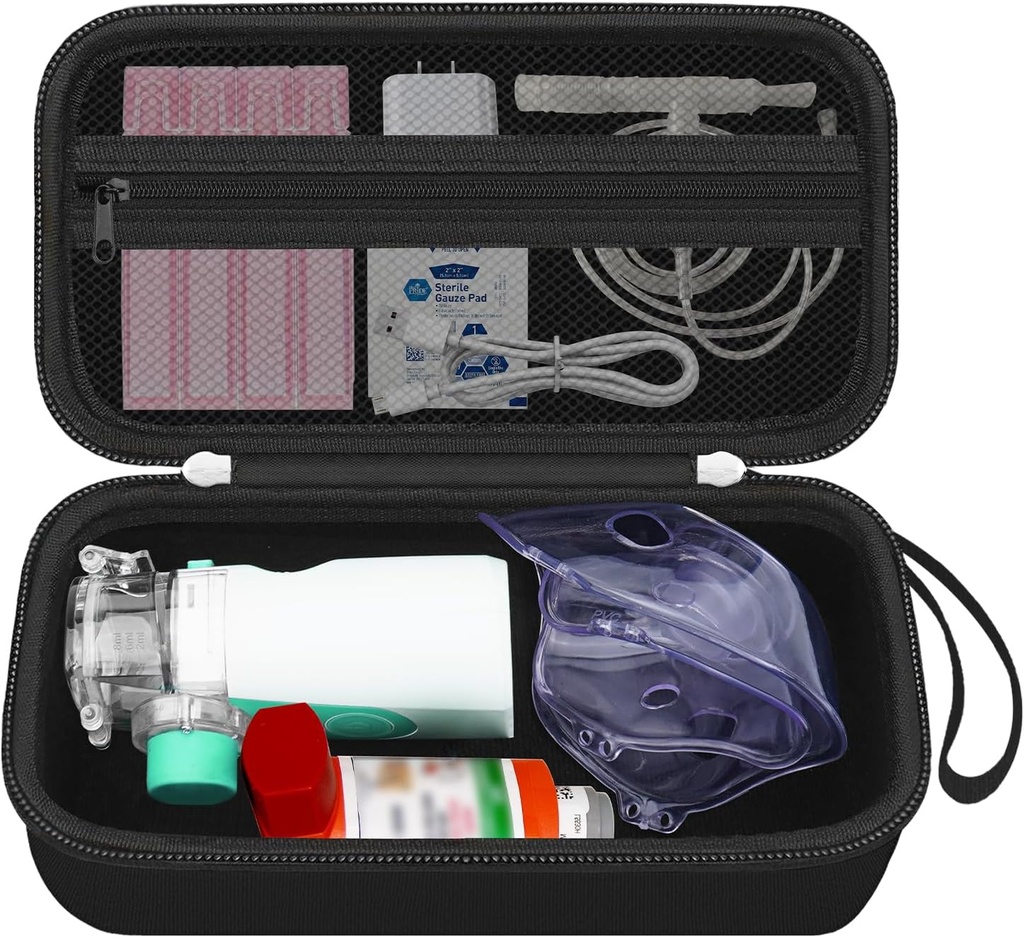 Case de voyage pour Nebulizer Machine portable pour adultes et enfants, Sac de transport d'inhalateur d'asthme, Organisateur de boîtier de rangement d'inhalateur d'inhalateur, Support de machine à atomiseur à mailles portatif, Noir (CASE SEULEMENT)