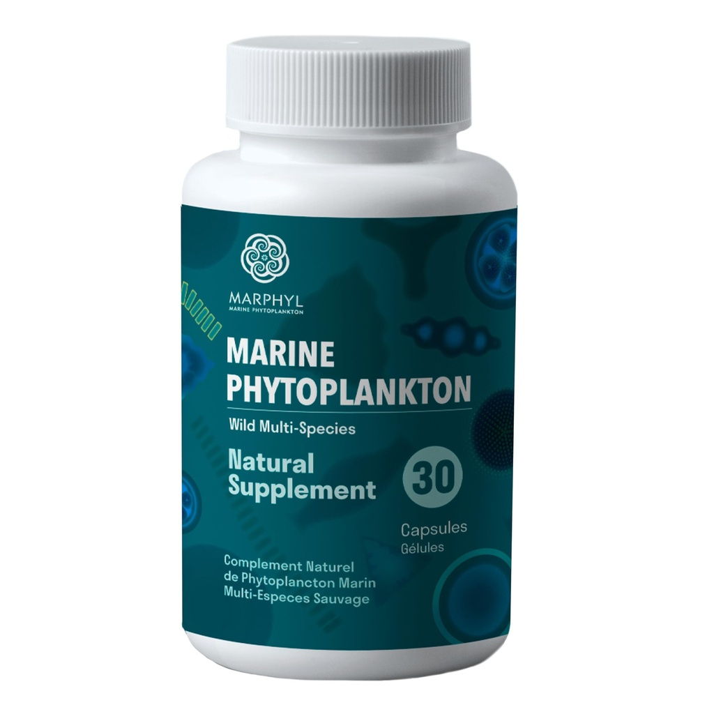 MARPHYL Marine Phytoplancton Wild Multi espèces Supplément naturel - 150 mg par capsule - Organique - 30 capsules végétales - de l'île de Vancouver, Canada