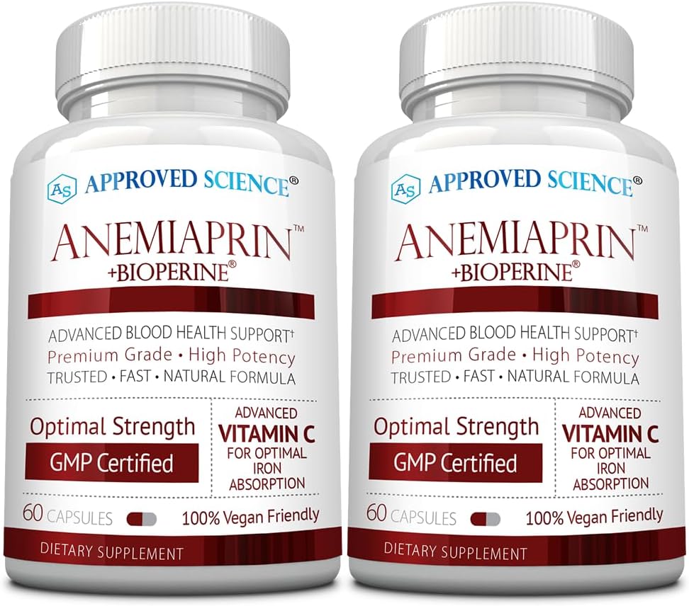 Science approuvée Anemiaprin - Fer absorbant, vitamine C - Doucement sur l'estomac - 120 capsules - 2 mois d'approvisionnement - Non-OGM, végétalien