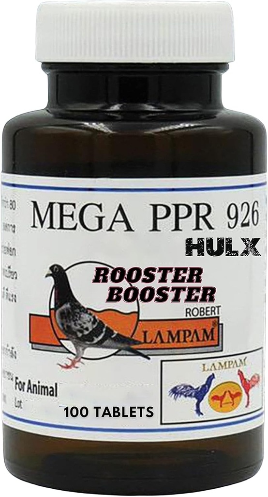 HULX MEGA PPR 926 100 Comprimés, Rooster Booster Vitamines Santé Supplément poulet Vitamine B Complexe et 80 Type Extrait d'herbe Soutien Sang, Endurance Énergie Alimentation Alimentaire d'oiseaux