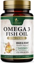 Suppléments d'huile de poisson Omega 3 2400 mg - Triple Strength Omega3 - EPA & DHA avec acides gras essentiels - Immune naturelle, soutien de santé du cerveau et du coeur - Sans Burpless, Saveur de citron, prise sauvage - 120 Softgels