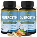 Organic Cadane 2 Packs Suppléments Quercetin Capsules, 4 mois d'approvisionnement avec curcuma, berbère, bouteille, graine noire, poivre noir - soutient la santé cardiovasculaire, système immunitaire