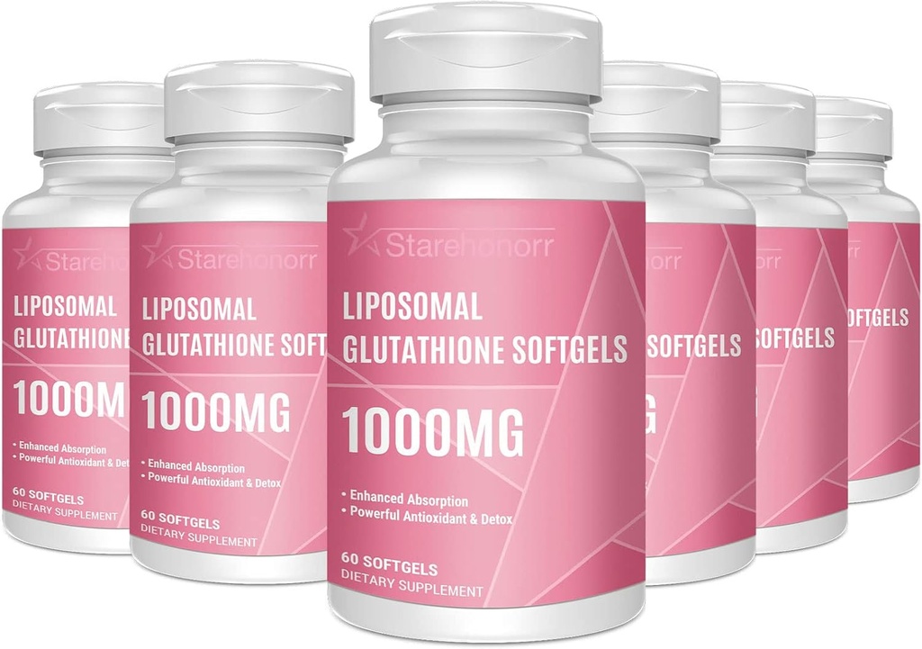 Liposomique Glutathion Softgels 1500MG, Supplément réduit de glutathion avec vitamine C, Meilleure absorption, Antioxydant puissant non-OGM pour le vieillissement en santé, Detox, Santé immunitaire, 360 Softgels