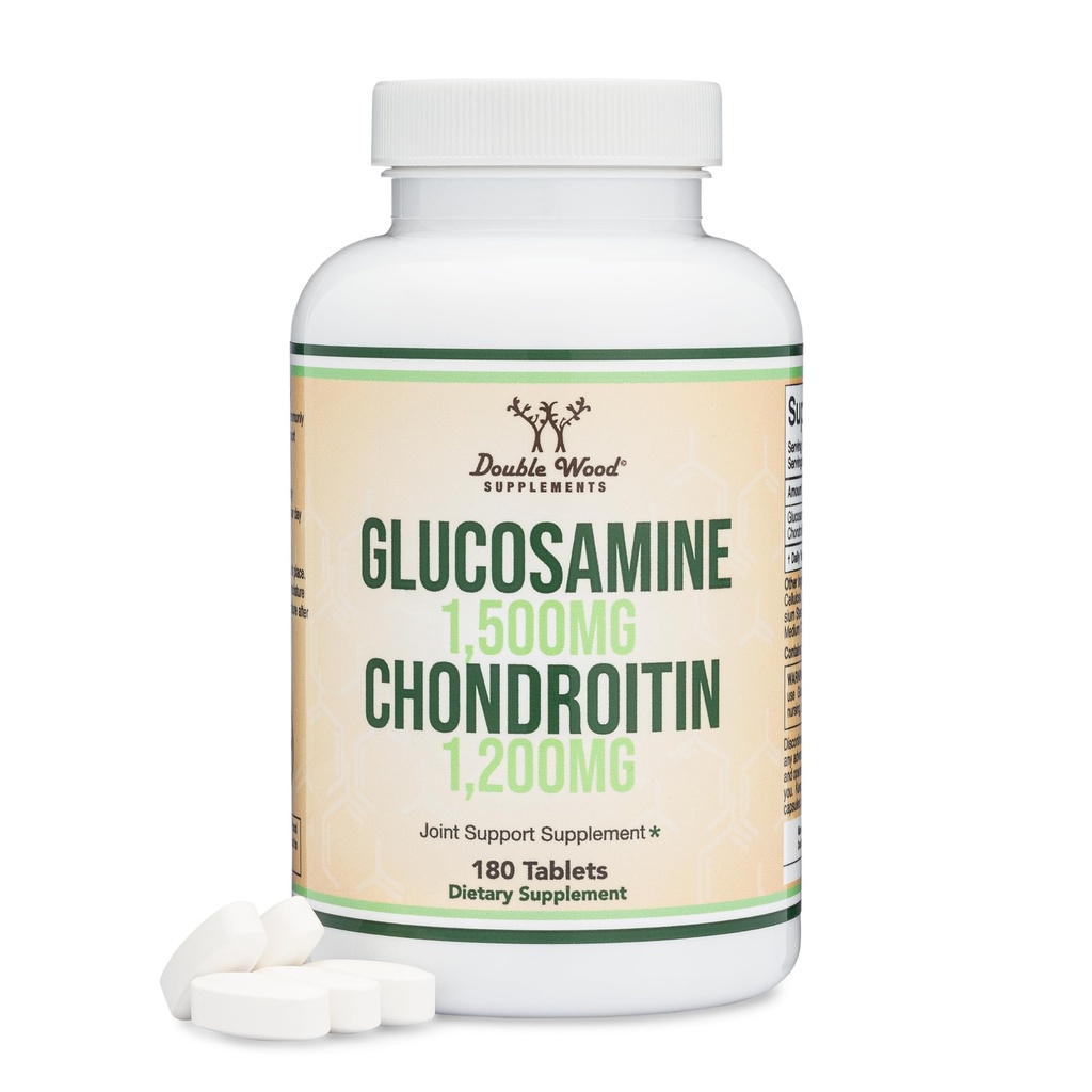 Glucosamine Chondroïtine Triple Strength (1 500 mg de sulfate de glucosamine, 1 200 mg de chondroïtine) 180 comprimés, deux mois d'approvisionnement (supplément de soutien conjoint) Sans gluten, non-OGM par double bois