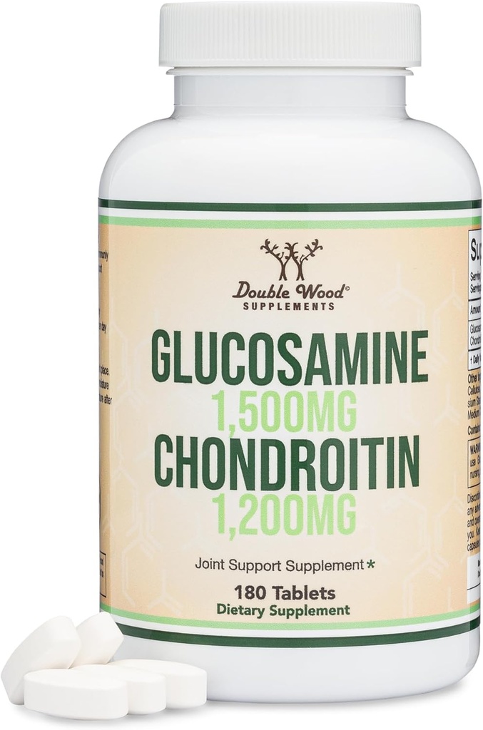 Glucosamine Chondroitin Triple Strength (1,500mg Glucosamine Sulfate, 1,200mg Chondroitin) 180 Tablets, Two Month Supply (Joint Support Supplement) Gluten Free, Non-GMO by Double Wood