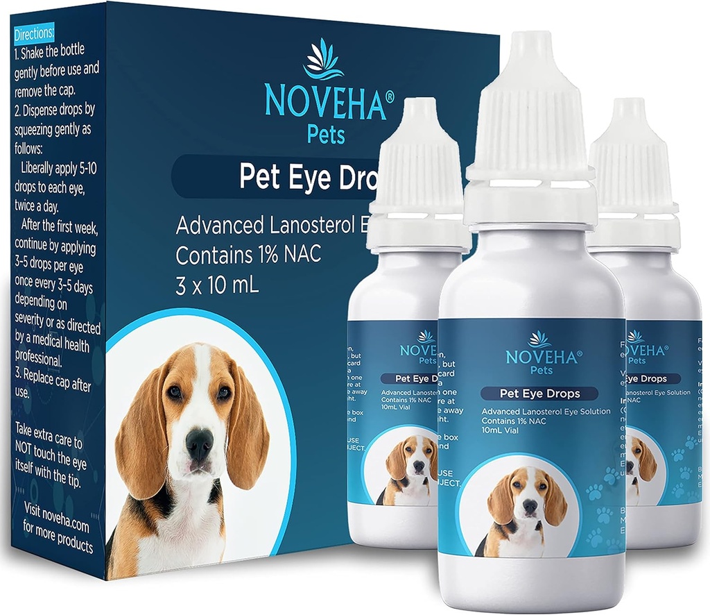 Laver les gouttes d'animaux de NOVEHA – Nettoyage doux et sûr pour chiens, chats, chevaux et lapins – 3x10mL