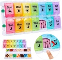 Shintop Am Pm Pill Organizer 7 Day, Push Button Weekly Pill Box 2 fois par jour Facile de remplissage Pill Holder Day Night Vitamine Case pour les médicaments Suppléments d'huile de poisson (Rainbow)