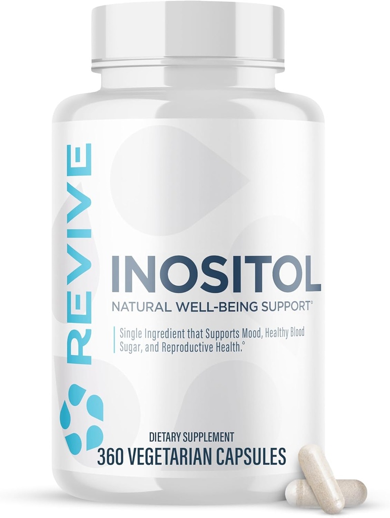 Revive MD Inositol Supplément pour les hommes et les femmes - Soutien de l'humeur, équilibre hormonal, sucre de sang sain et santé de la reproduction - Vegan-friendly, sans gluten - 360 capsules végétariennes - 180 portions