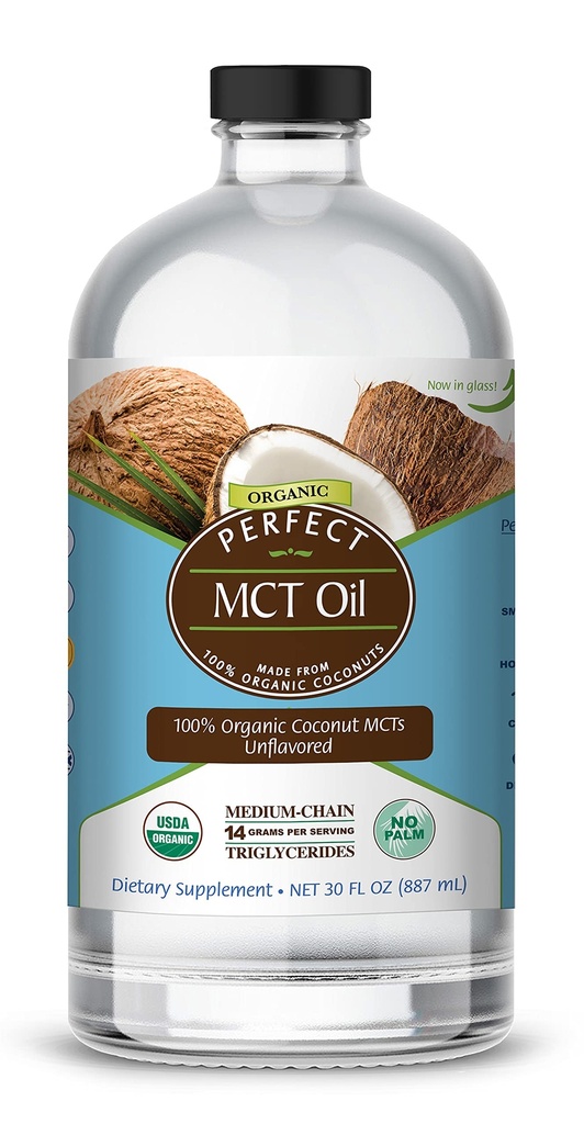 Suppléments parfaits – Huile MCT parfaite – 30 oz – Huile non aromatisée de noix de coco biologique – stimule l'énergie durable pour le corps et le cerveau