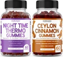 Brûleur de graisse de nuit (60 Gummies) Perte de poids et métabolisme Supplément de mélatonine aromatisée aux framboises et Ceylan Cinnamon (60 Capsule) Digestion Supplément général de bien-être - Vegan & Made in USA