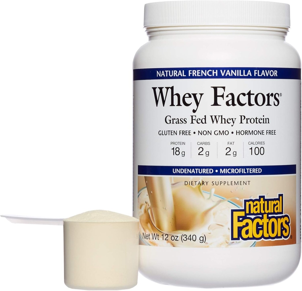 Facteurs de lactosérum par facteurs naturels, concentré de protéines de lactosérum, aide au développement musculaire et santé immunitaire, Vanille française, 12 oz