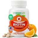 Kids Biotin 5000mcg Comprimés à croquer" Taste Biotin Supplément végétalien, non OGM, croissance des cheveux, peau et ongles