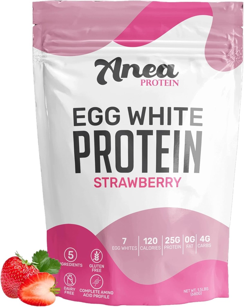 Anéa Oeuf blanc poudre de protéines de 25g Protéines sans produits laitiers sans gluten sans gras sans acides aminés de 1,5 livre (paquet de 1) (paquet de 1), fraise)