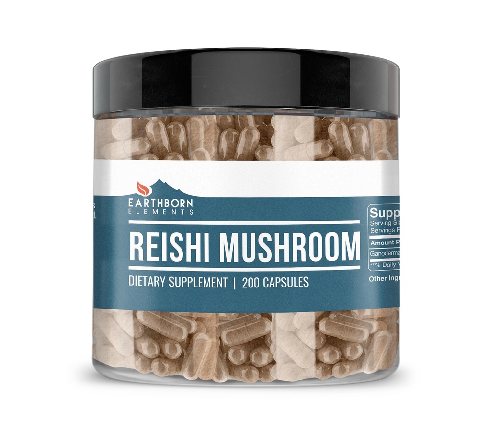 Éléments terriens Reishi Champignon 200 Capsules, pures et non diluées, sans additifs