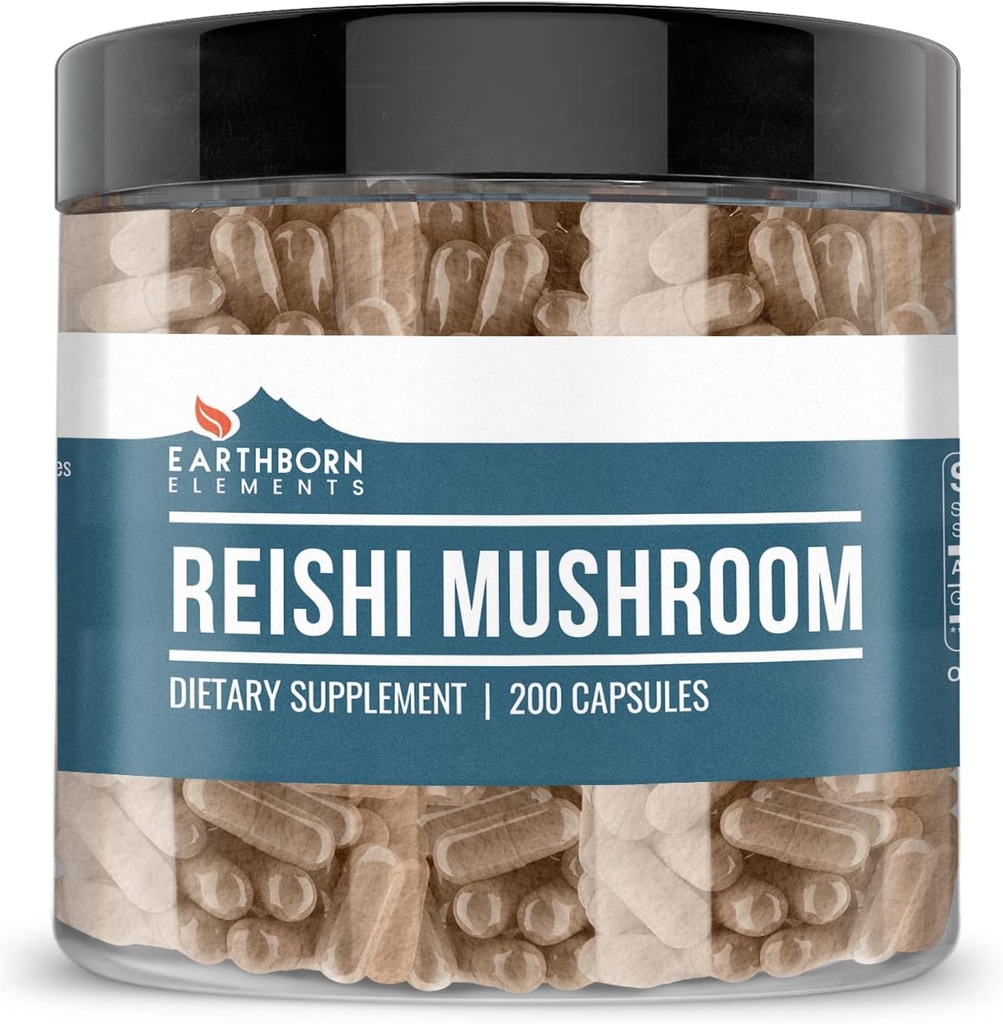 Éléments terriens Reishi Champignon 200 Capsules, pures et non diluées, sans additifs
