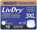 Sous-vêtements d'incontinence pour adultes LivDry, Absorbence confort nocturne, Protection contre les fuites (XXX-Grand (10 comtes))