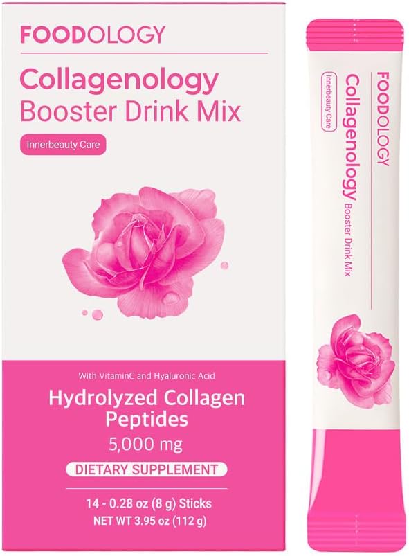 ALIMENTAIRE Collagenology Booster Drink Mix (Pack of 1, 14 Days) - Élasticité cutanée, collagène, hydratation. Peptides hydrolysés, biotine, vitamines.