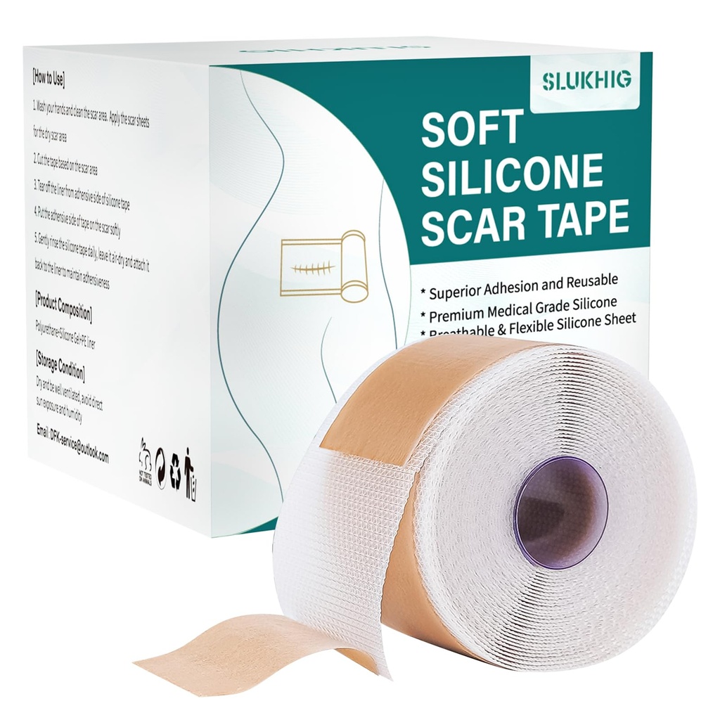 Feuilles de cicatrices en silicone (1.6"x 158" Roll-4M), ruban de cicatrice en silicone pour le traitement de la cicatrice, bandes de cicatrices en silicone réutilisables pour la section C, Kéloïde, Brûlure, Acné, cicatrices chirurgicales