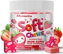 Iron Soft Chews Supplement with Vitamin C | Strawberry Flavored | Gluten Free | Iron Supplement for Women Men and Kids | 60 Count | 2 Month Supply
