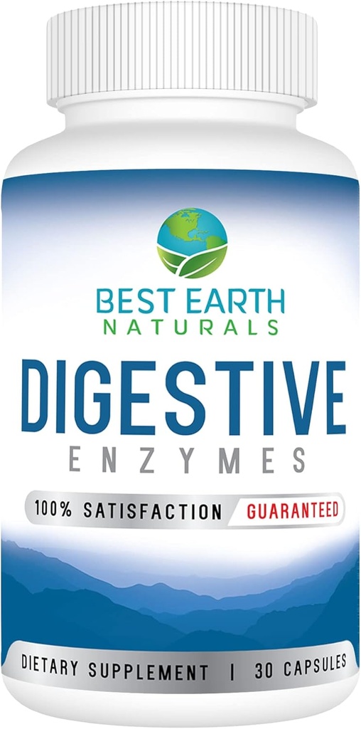 Meilleures enzymes digestives naturelles de la Terre Formule de force maximale pour aider à promouvoir la digestion saine 30 capsules végétales